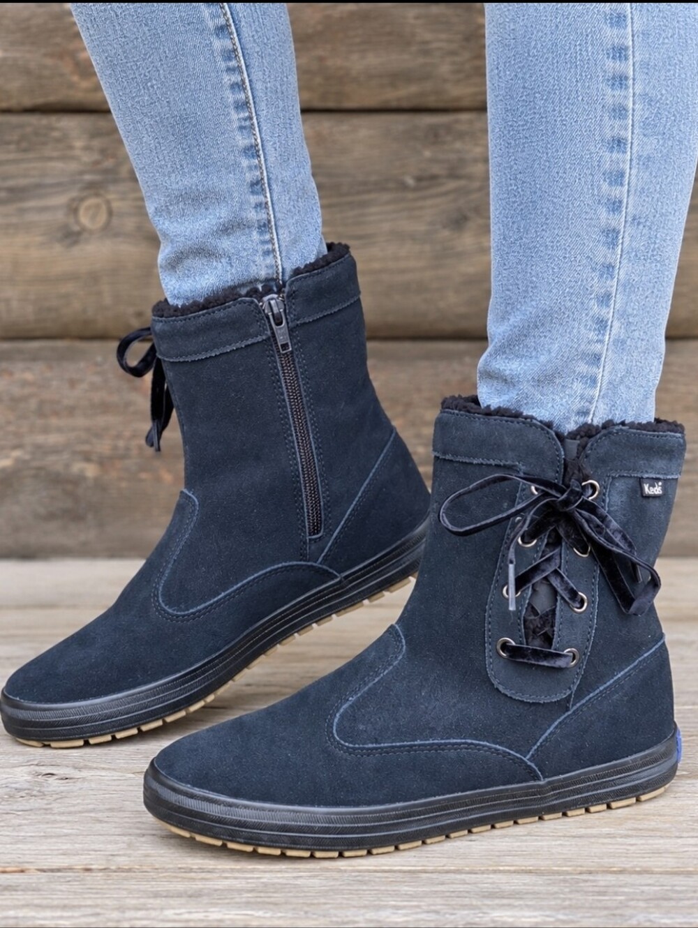 Keds NEW Sunny Side Y2K Boho Minimalist Suede Faux Fur Cozy Ankle Boots 9M